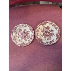Crown Ducal Bristol Pink Red Transferware Bread Plates 6" England Lot Of 2